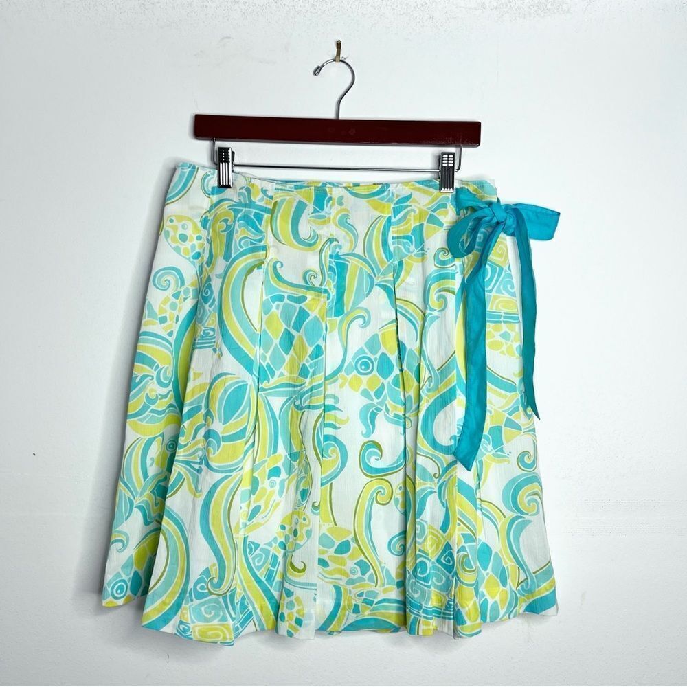 Lilly Pulitzer Green Fish Print Wrap Skirt